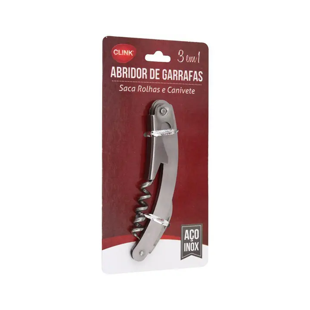 ABRIDOR DE GARRAFA 3X1 INOX CLINK